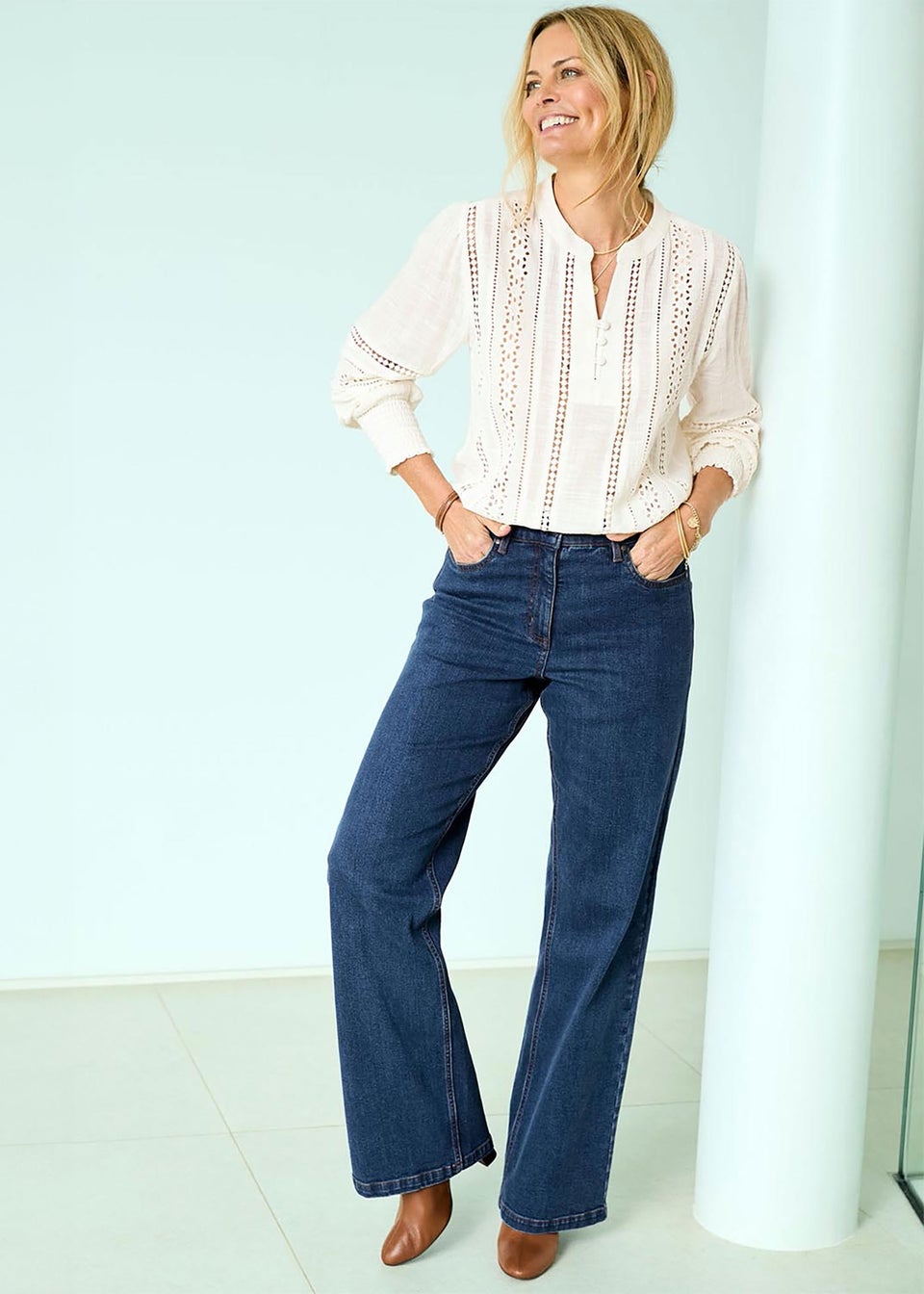 Cotton Traders Stonewash Wide Leg Jeans