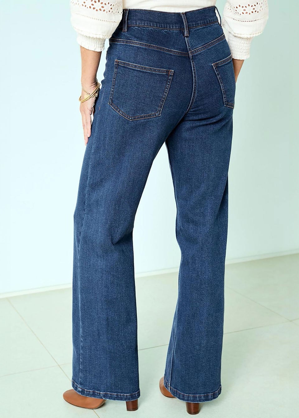 Cotton Traders Stonewash Wide Leg Jeans