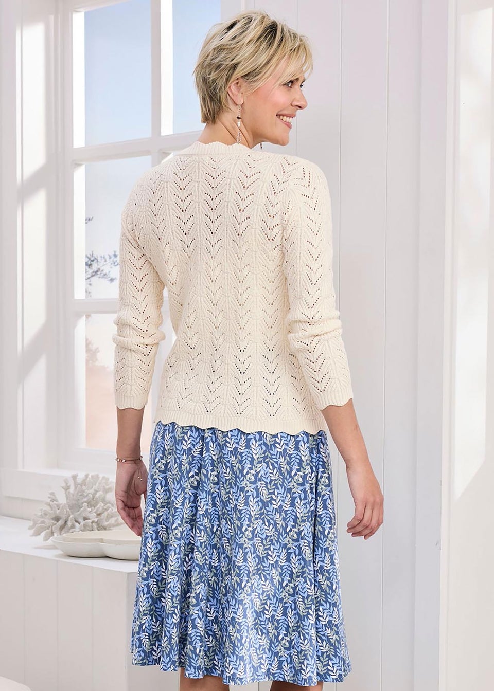 Cotton Traders Ivory Pointelle Cardigan