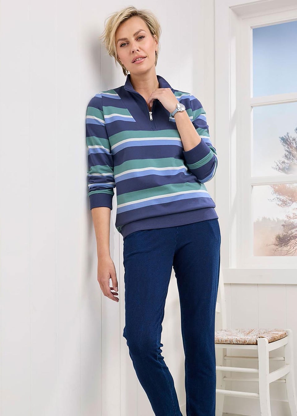 Cotton Traders Night Sky Zip Neck Sweatshirt