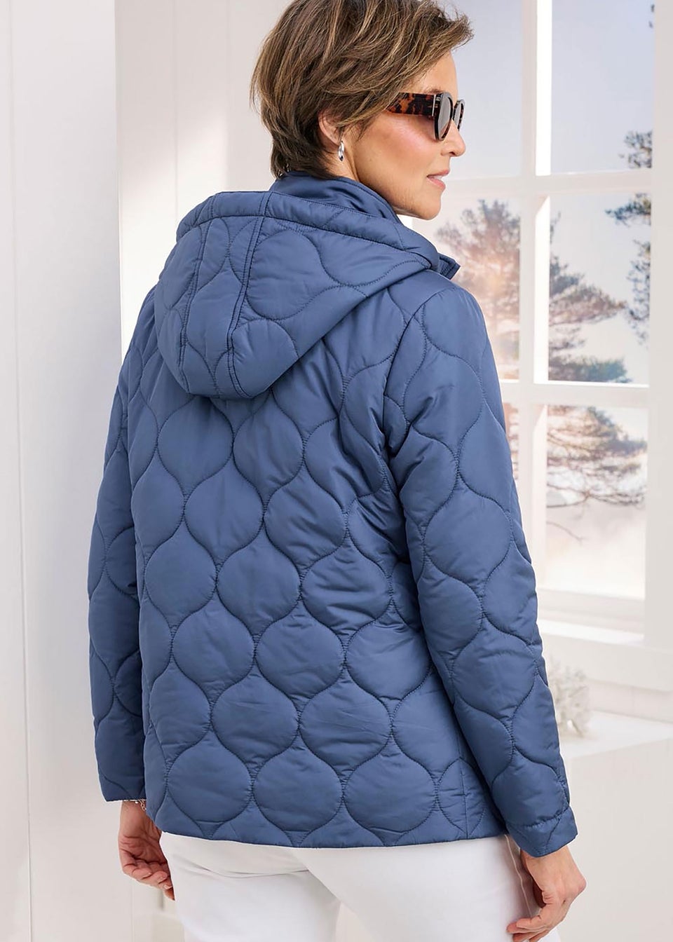 Cotton Traders Mid Blue ShowerProof Quilted Jacket
