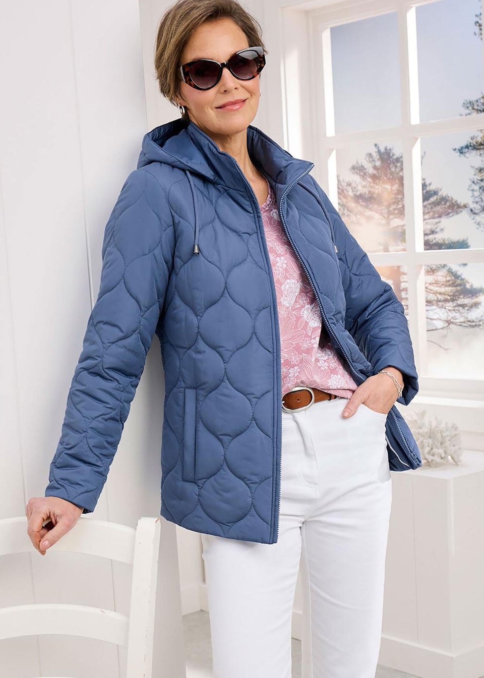 Cotton Traders Mid Blue ShowerProof Quilted Jacket