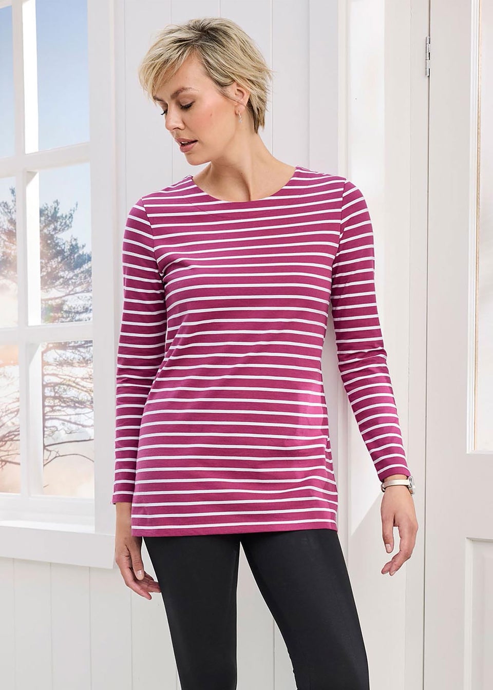 Cotton Traders Soft Plum Stripe Jersey Tunic