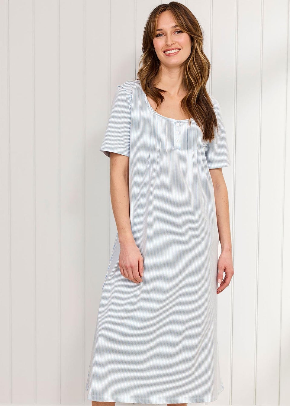 Cotton Traders Pale Blue 2 Pack Short Sleeve Pintuck Nightdress