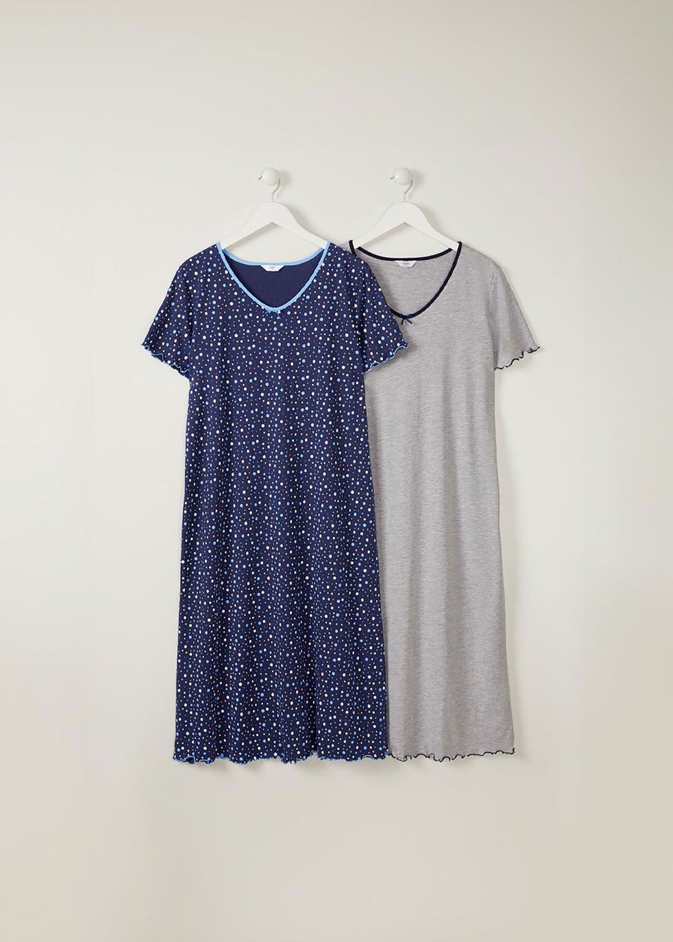 Cotton Traders Navy 2 Pack V-Neck Nightdressess