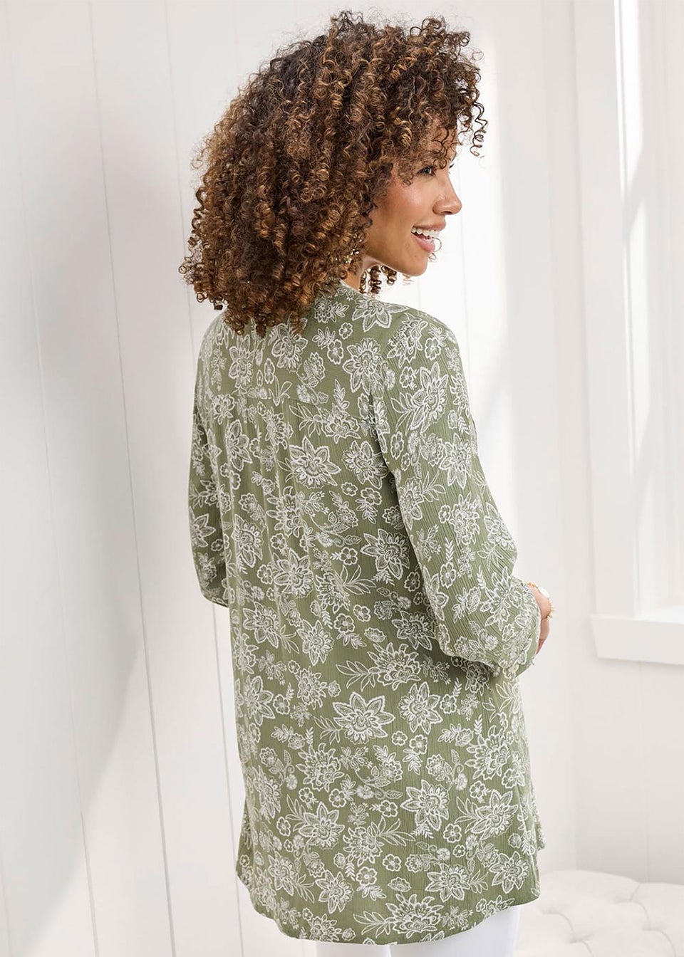 Cotton Traders Hazel Green Printed Crinkle Tunic