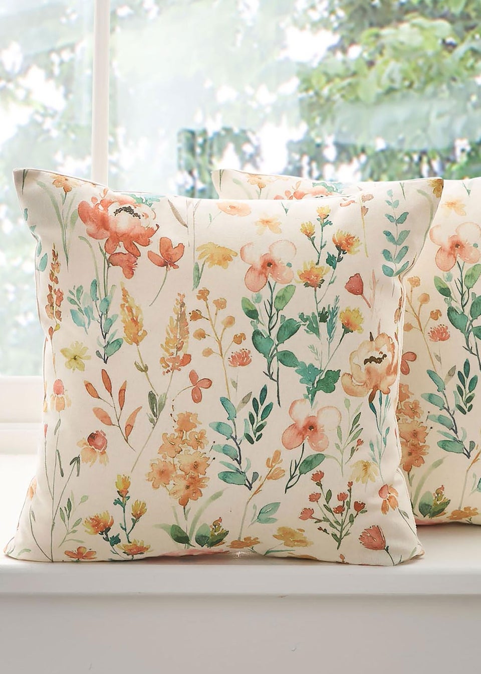 Cotton Traders Orange Multi Floral Printed Cushion Pack of 2