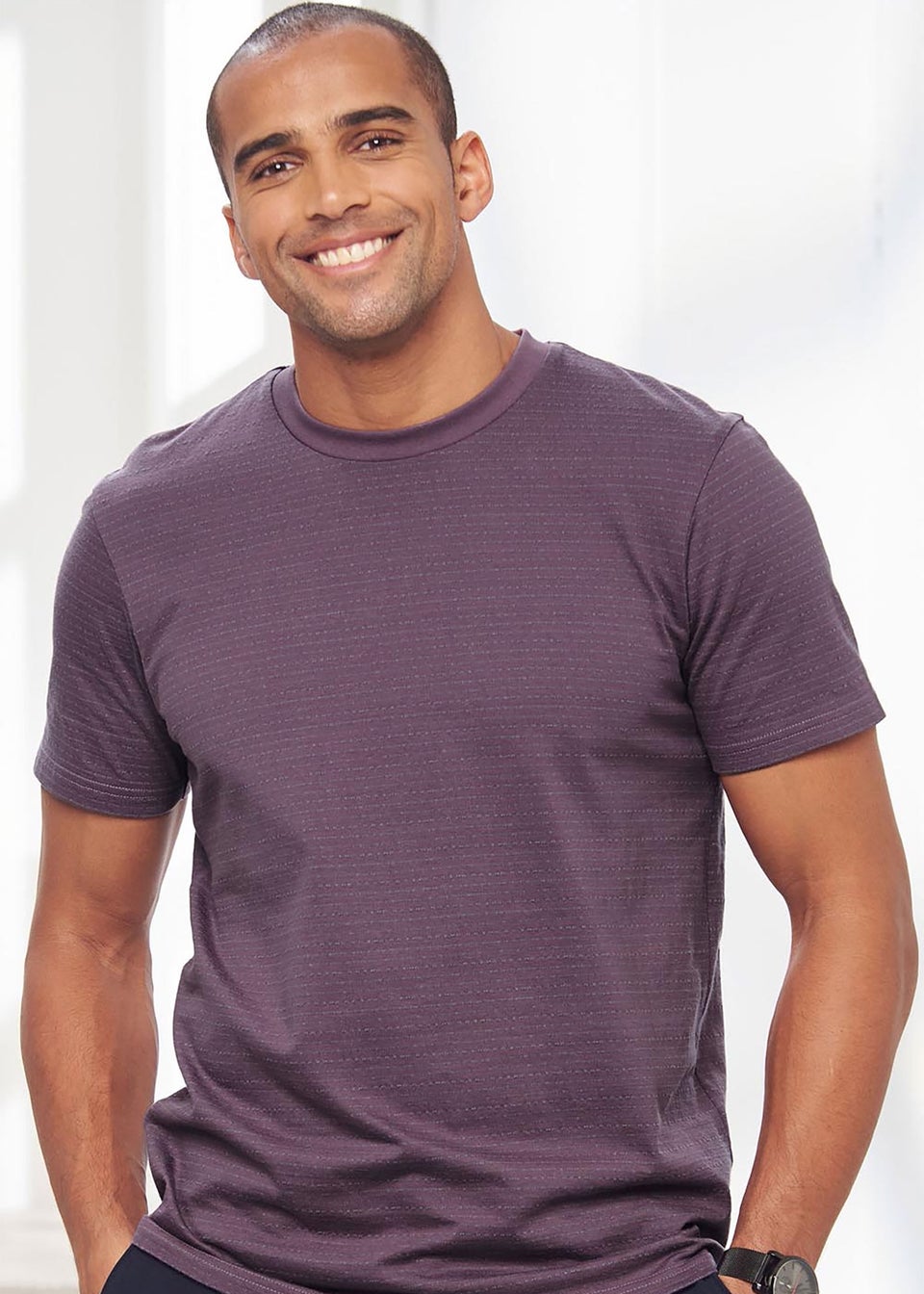 Cotton Traders Washed Plum Crew Neck Textured T-Shirt