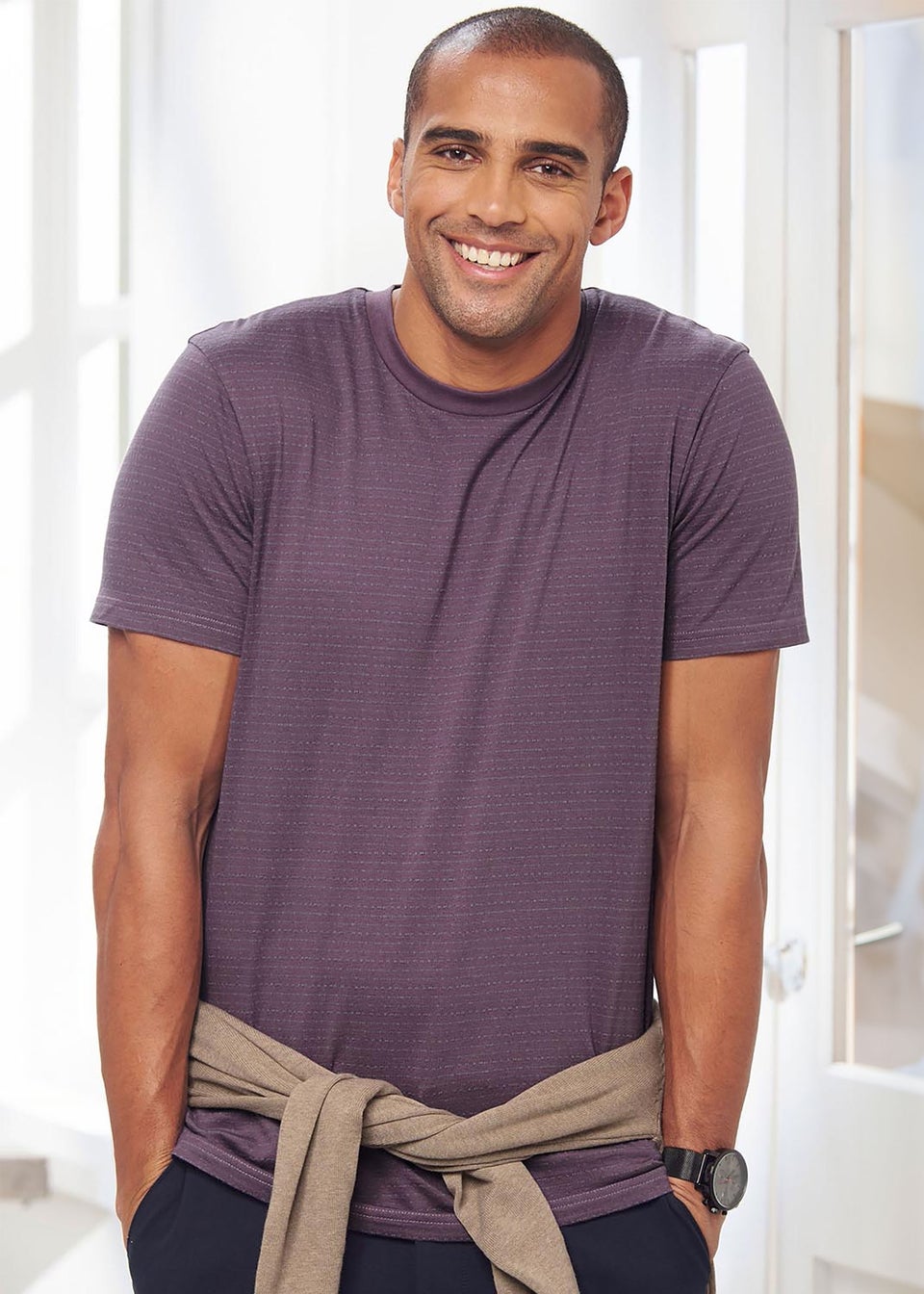 Cotton Traders Washed Plum Crew Neck Textured T-Shirt