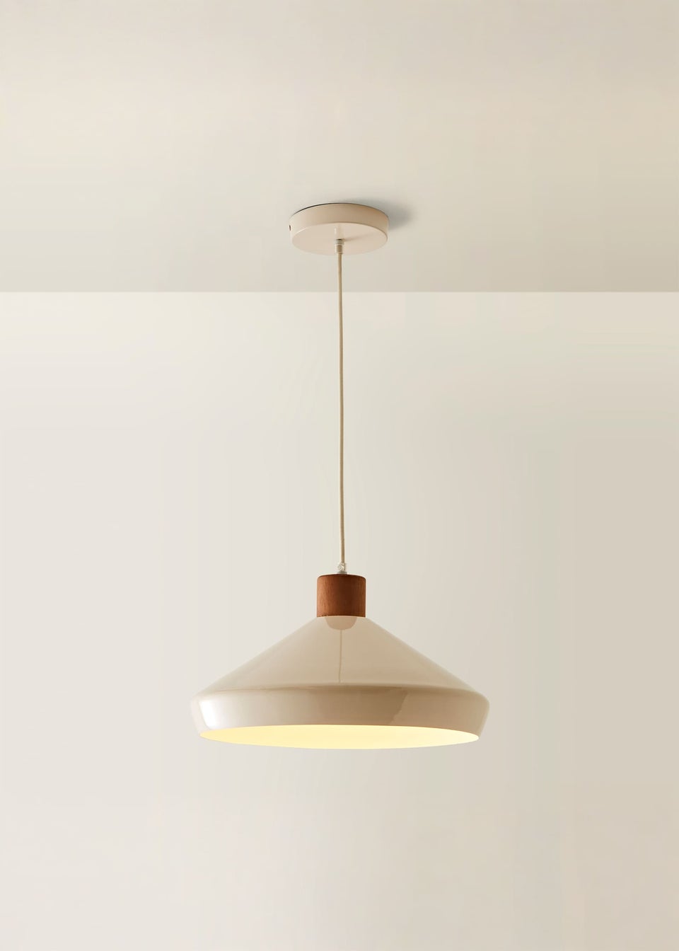 ValueLights Parker Cream and Walnut Pendant Ceiling Light