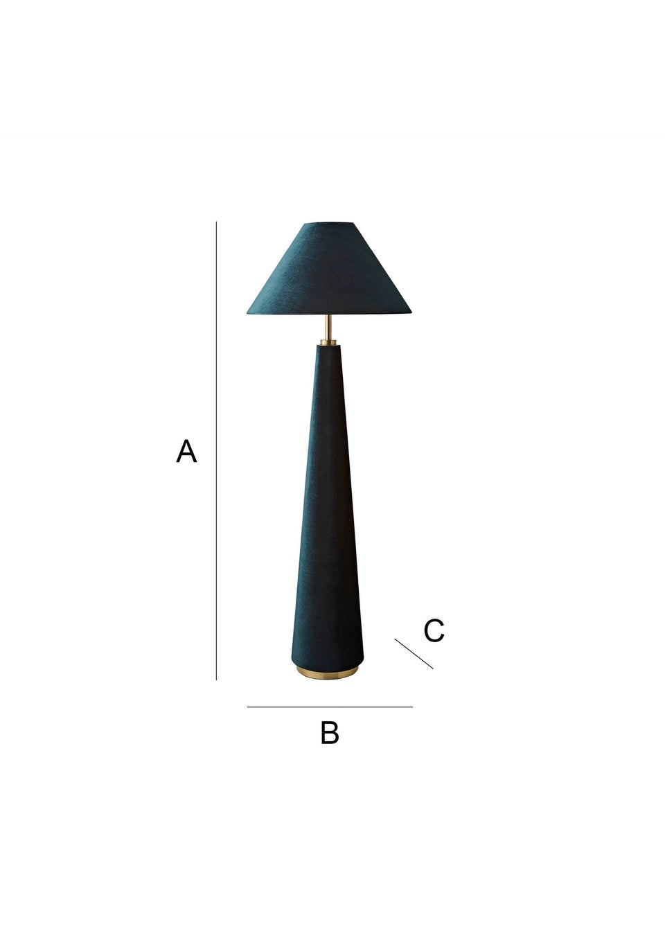 ValueLights Martha Conical Teal Velvet Midi Floor Lamp