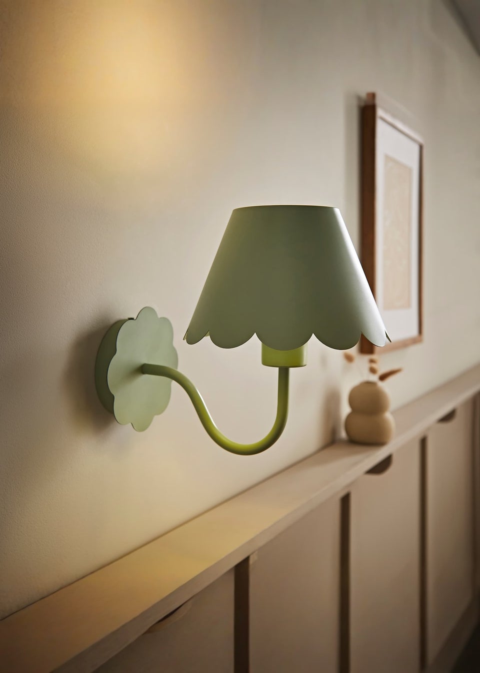 ValueLights Hattie Pair of Green Scallop Rechargeable Wall Lights