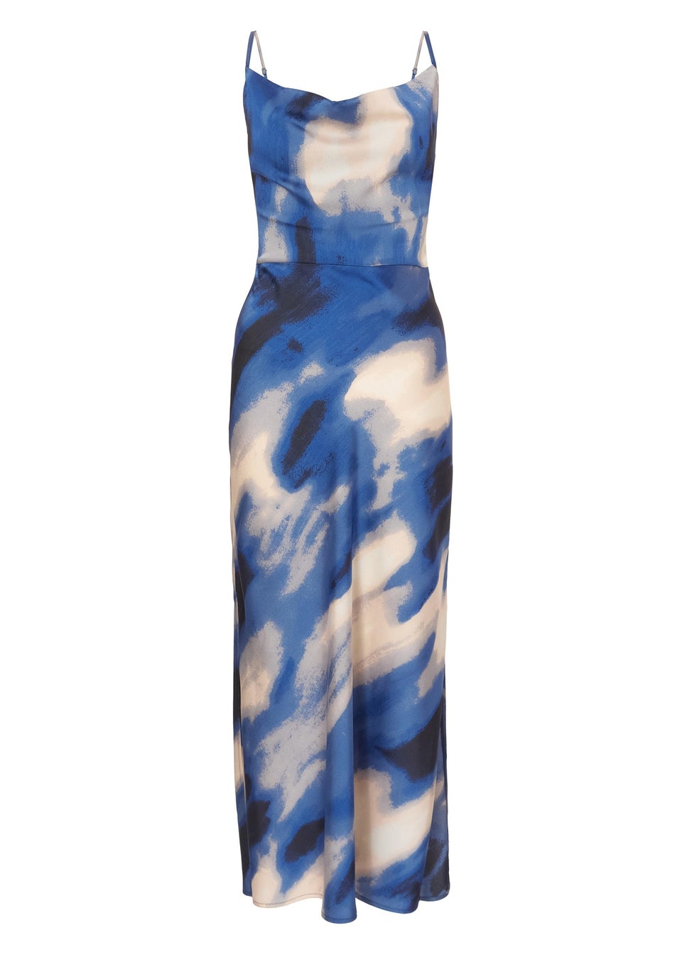 Quiz Blue Satin Marble Midaxi Dress