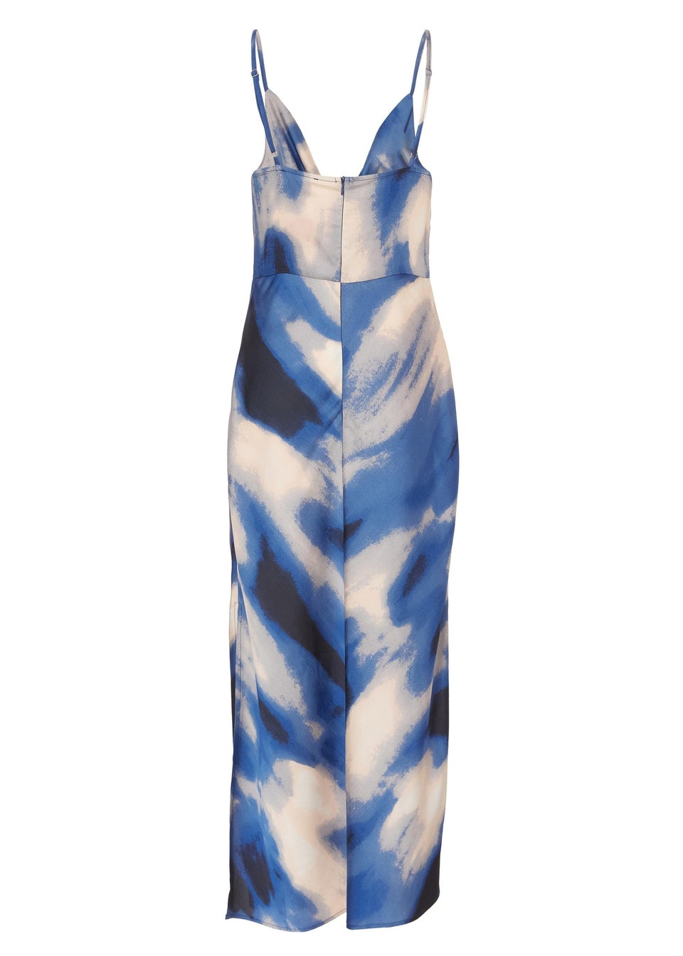Quiz Blue Satin Marble Midaxi Dress