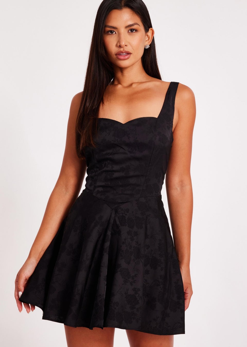 Quiz Black Satin Jacquard Mini Dress