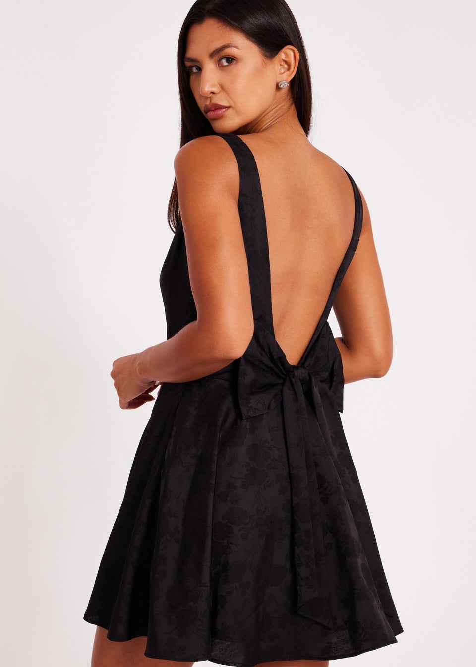 Quiz Black Satin Jacquard Mini Dress