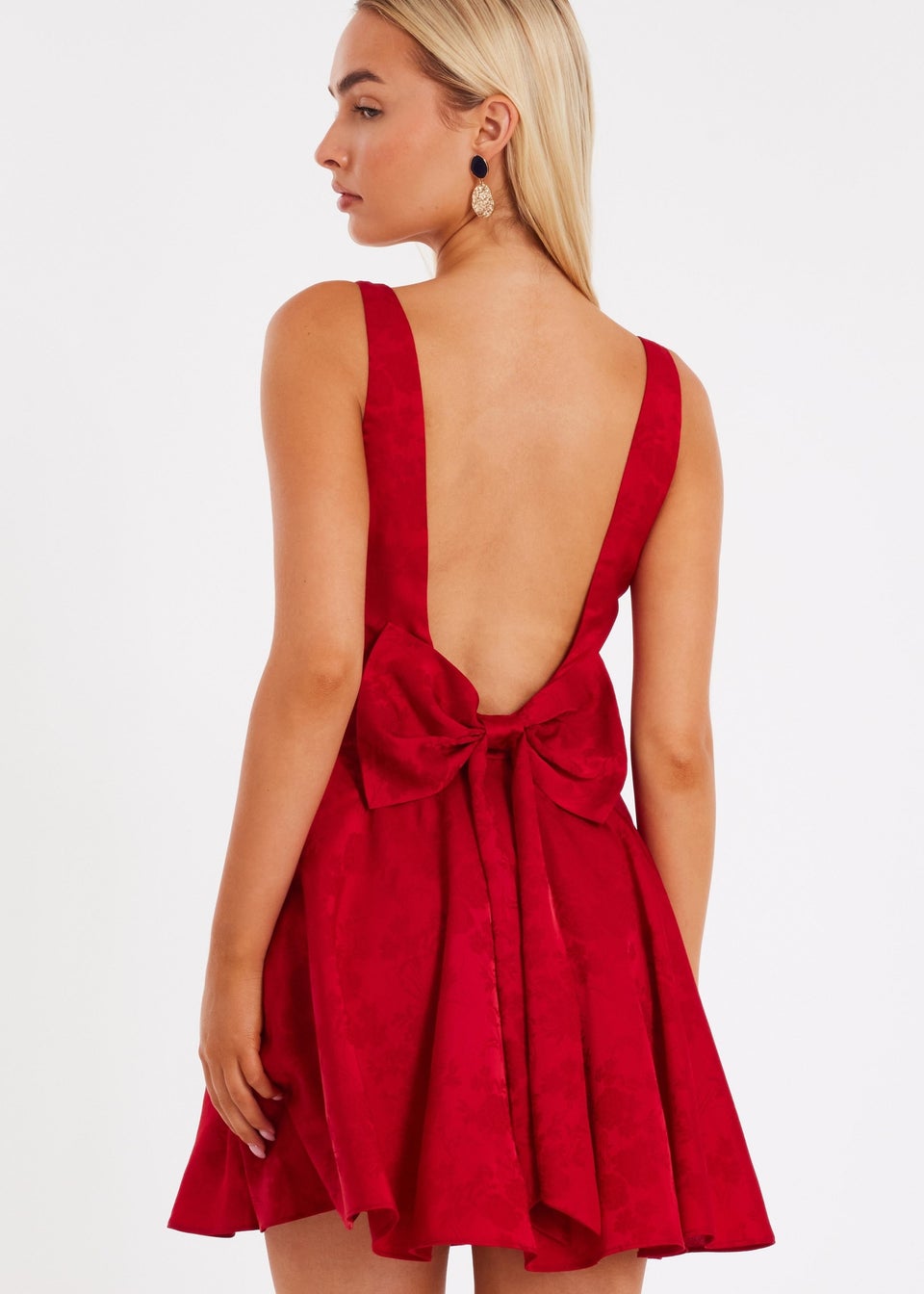 Quiz Red Satin Jacquard Mini Dress