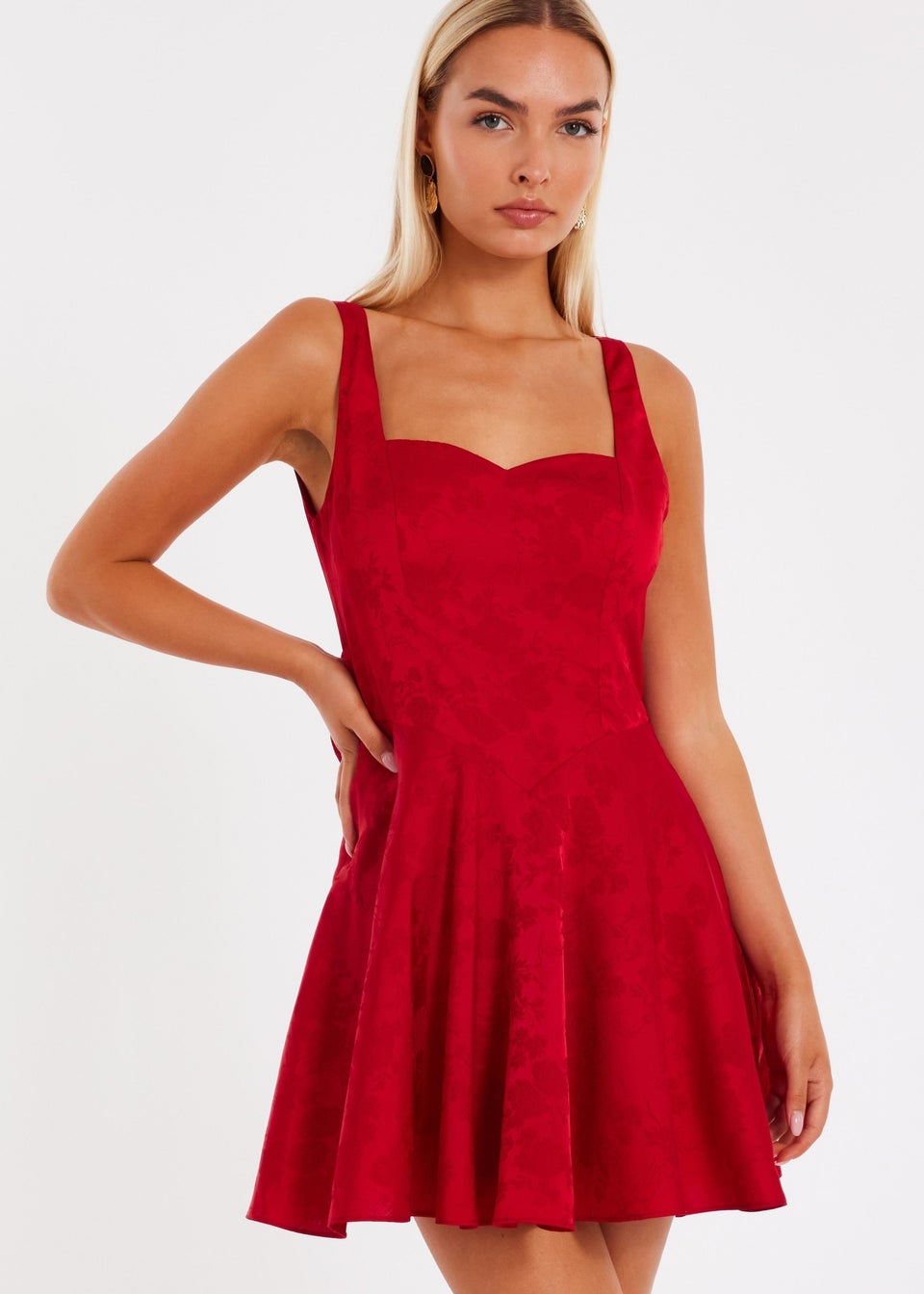 Quiz Red Satin Jacquard Mini Dress