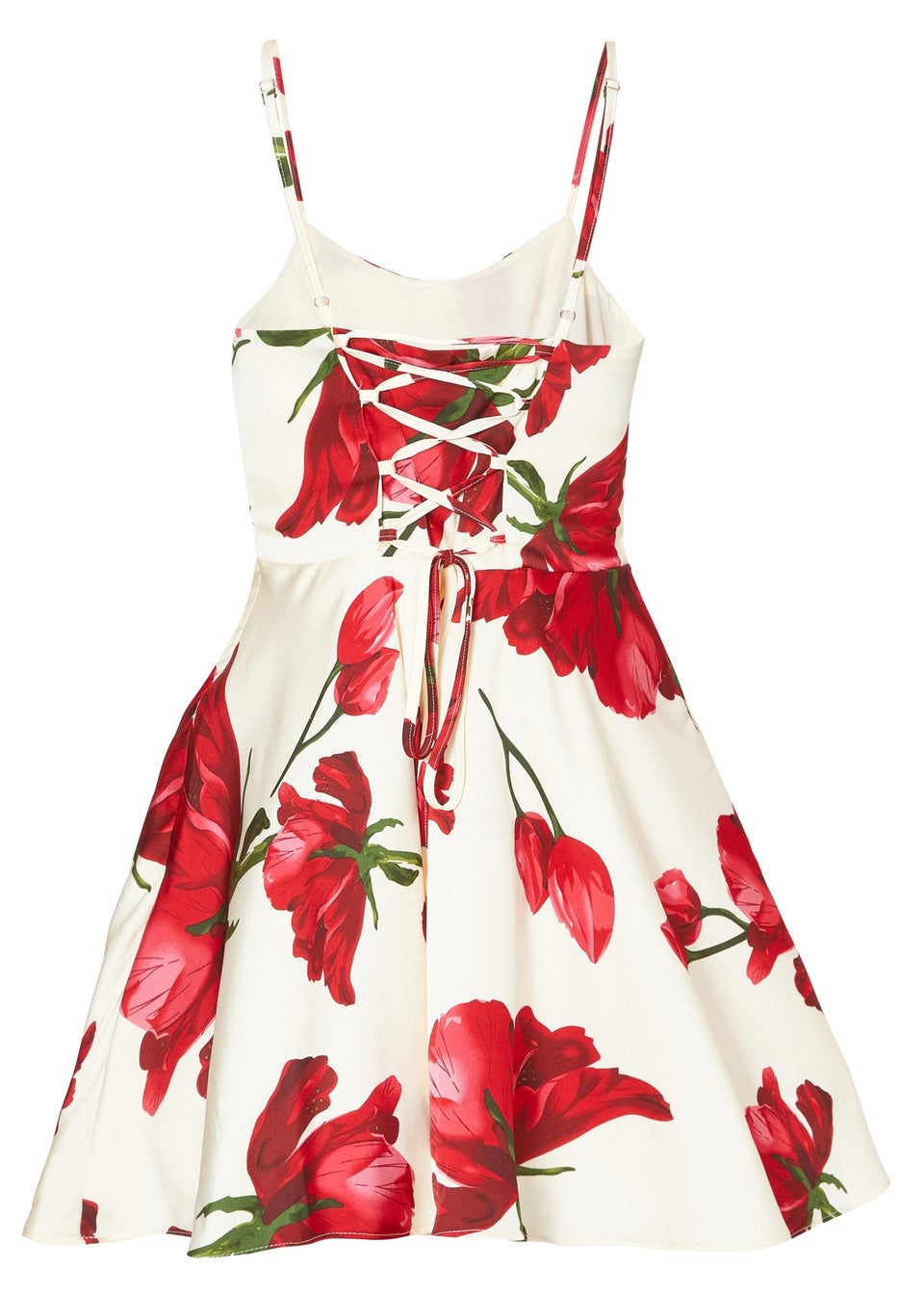 Quiz Cream Satin Rose Print Mini Dress