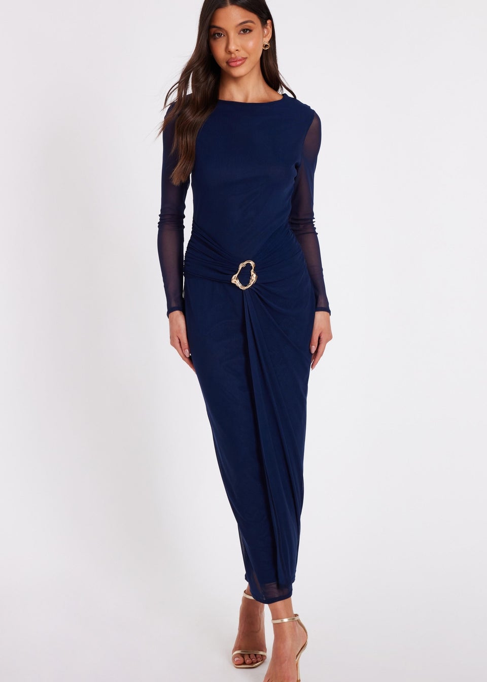 Quiz Navy Mesh Buckle Midaxi Dress