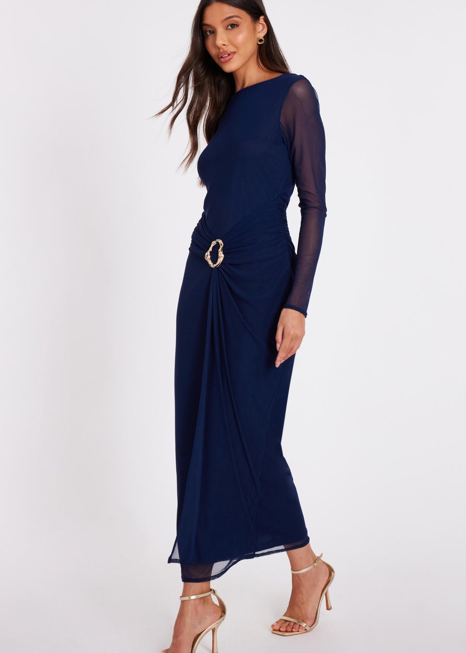 Quiz Navy Mesh Buckle Midaxi Dress