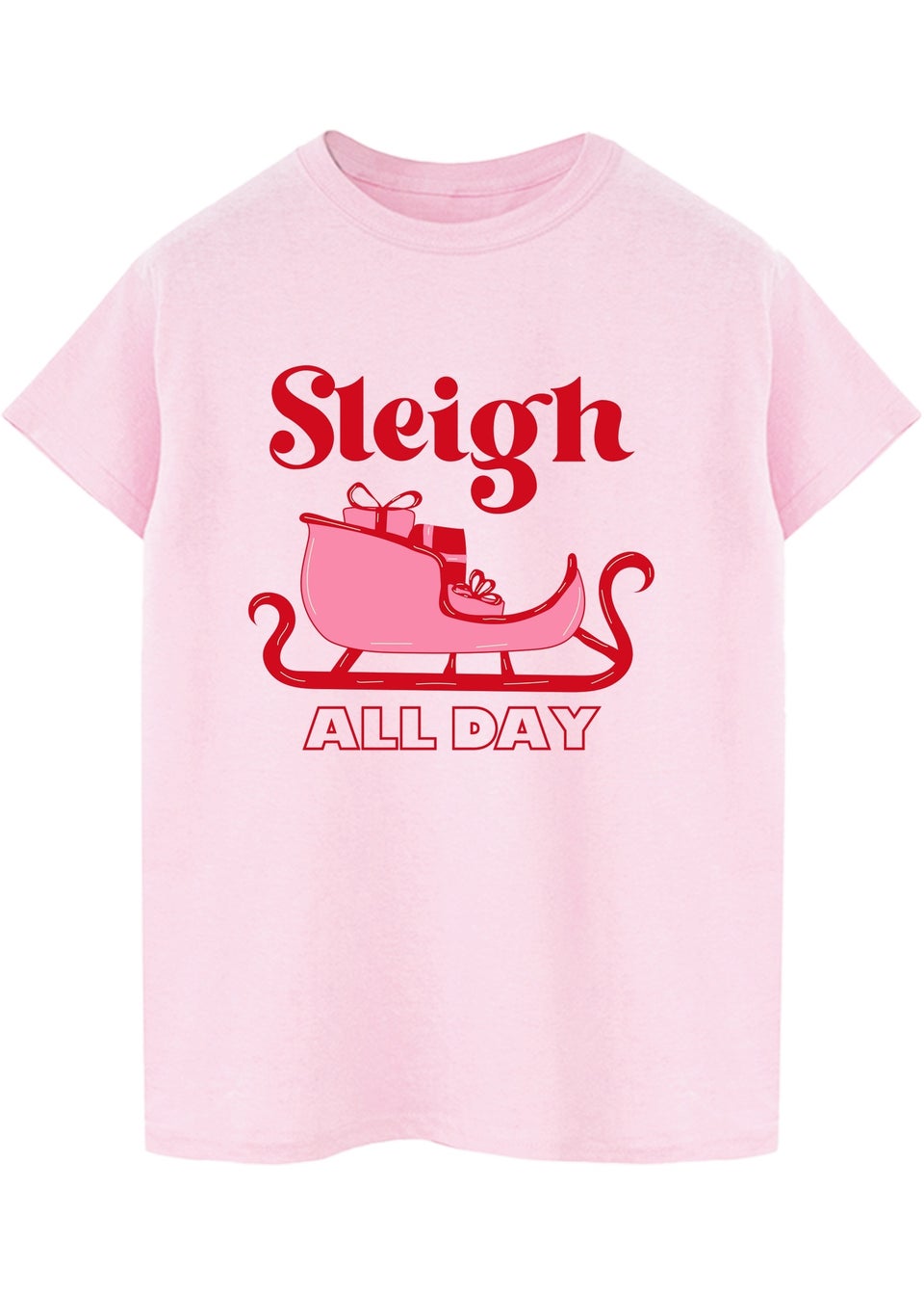 Brands In Sleigh All Day Christmas Pink Graphic Boyfriend Fit T-Shirt