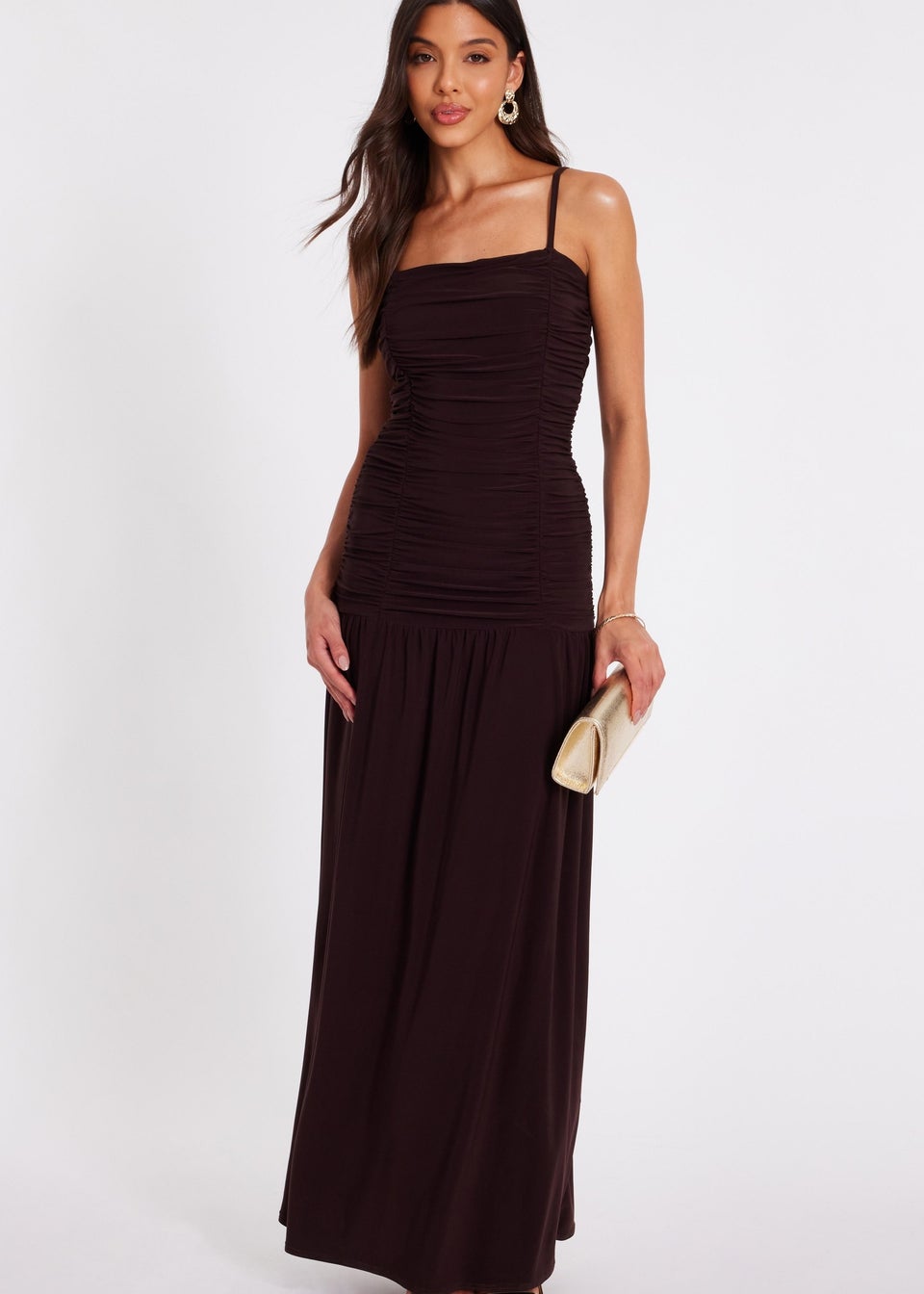 Quiz Brown Drop Waist Maxi Dress