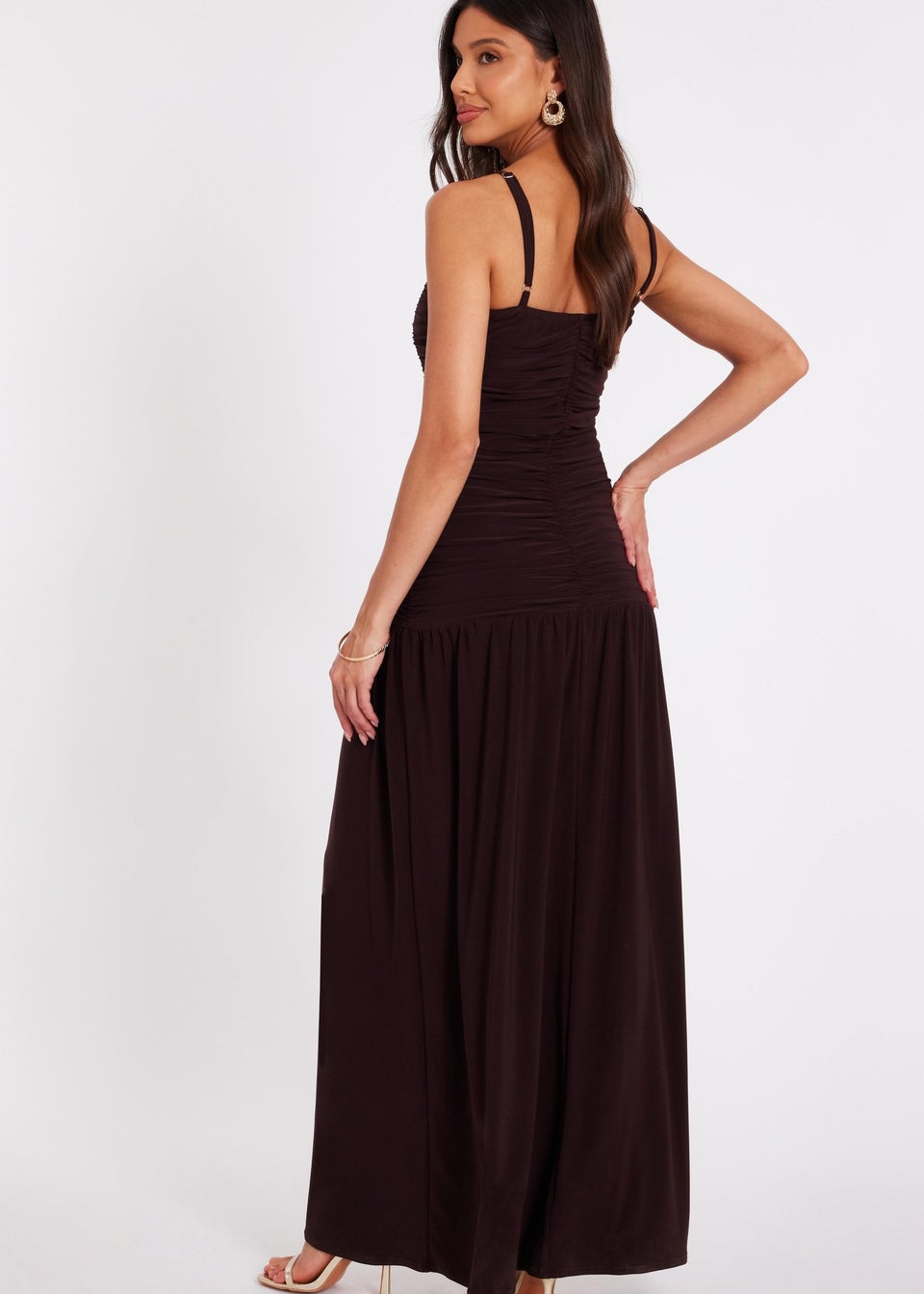 Quiz Brown Drop Waist Maxi Dress