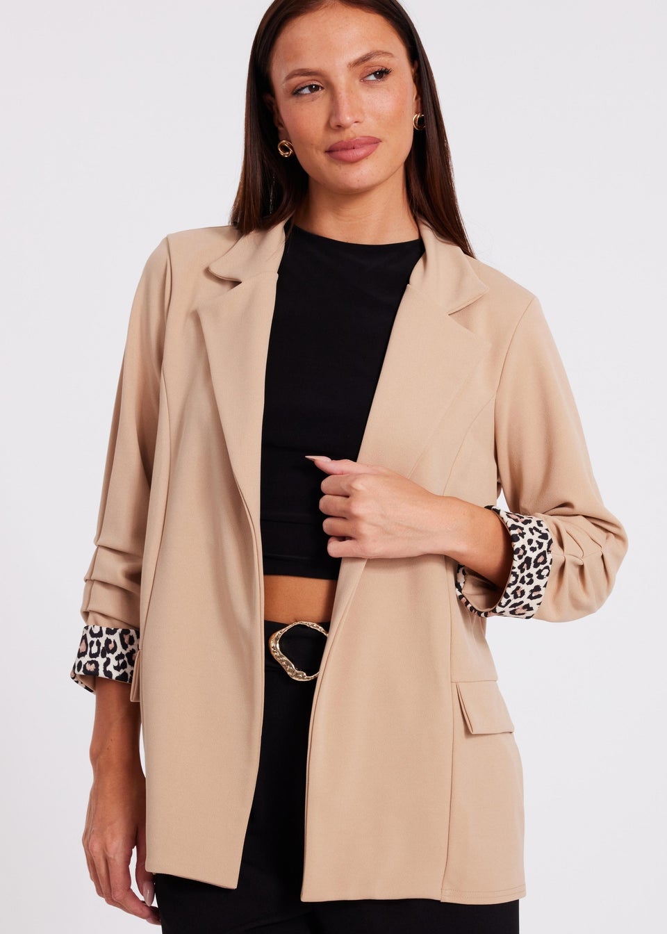 Quiz Stone Printed Cuff Blazer