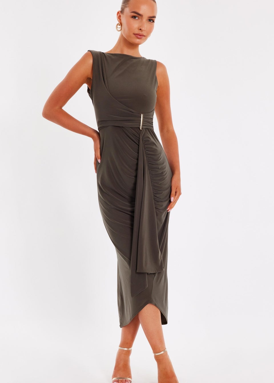 Quiz Green Wrap Midaxi Dress