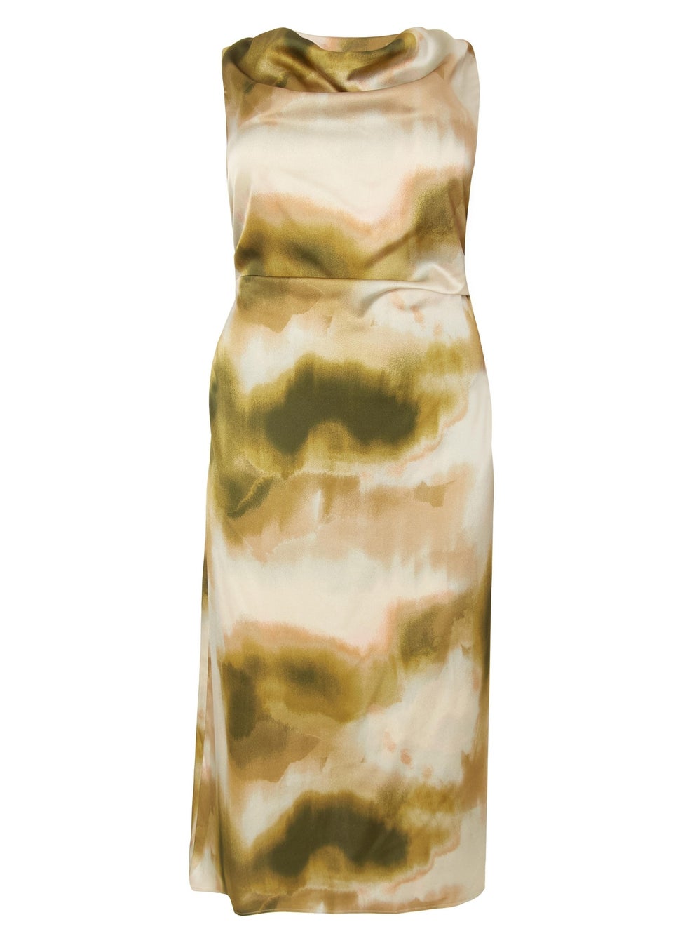 Quiz Khaki Curve Printed Satin Midaxi Dress