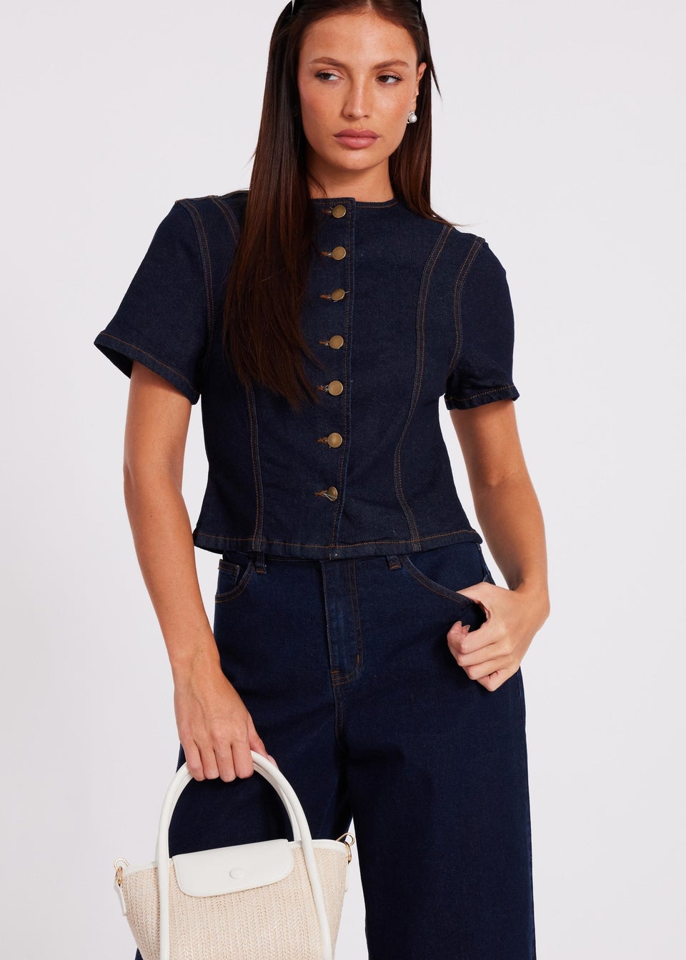Quiz Blue Denim Button Front Top