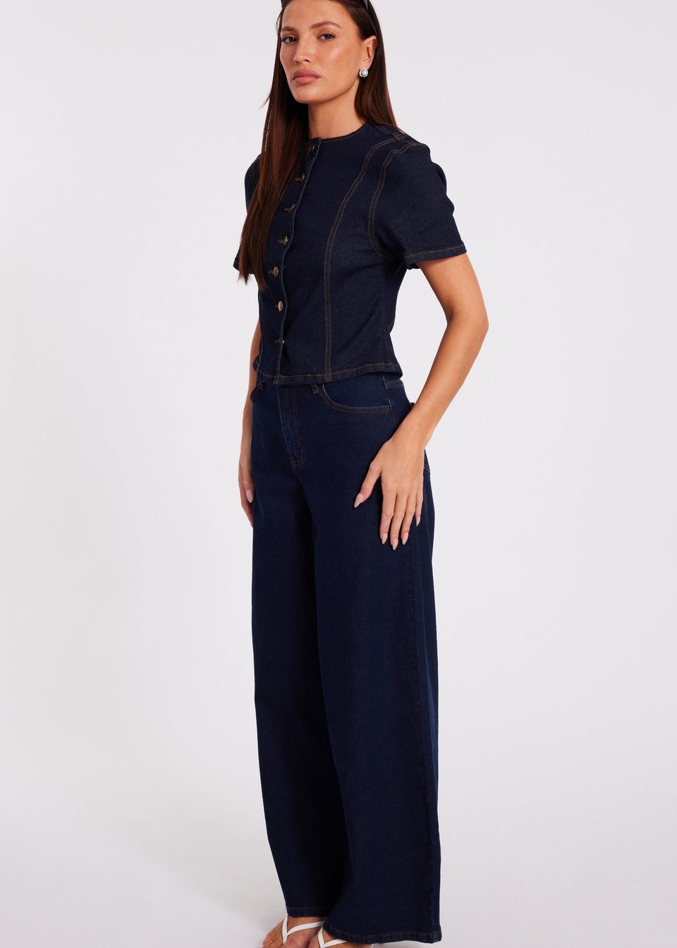 Quiz Blue Denim Button Front Top
