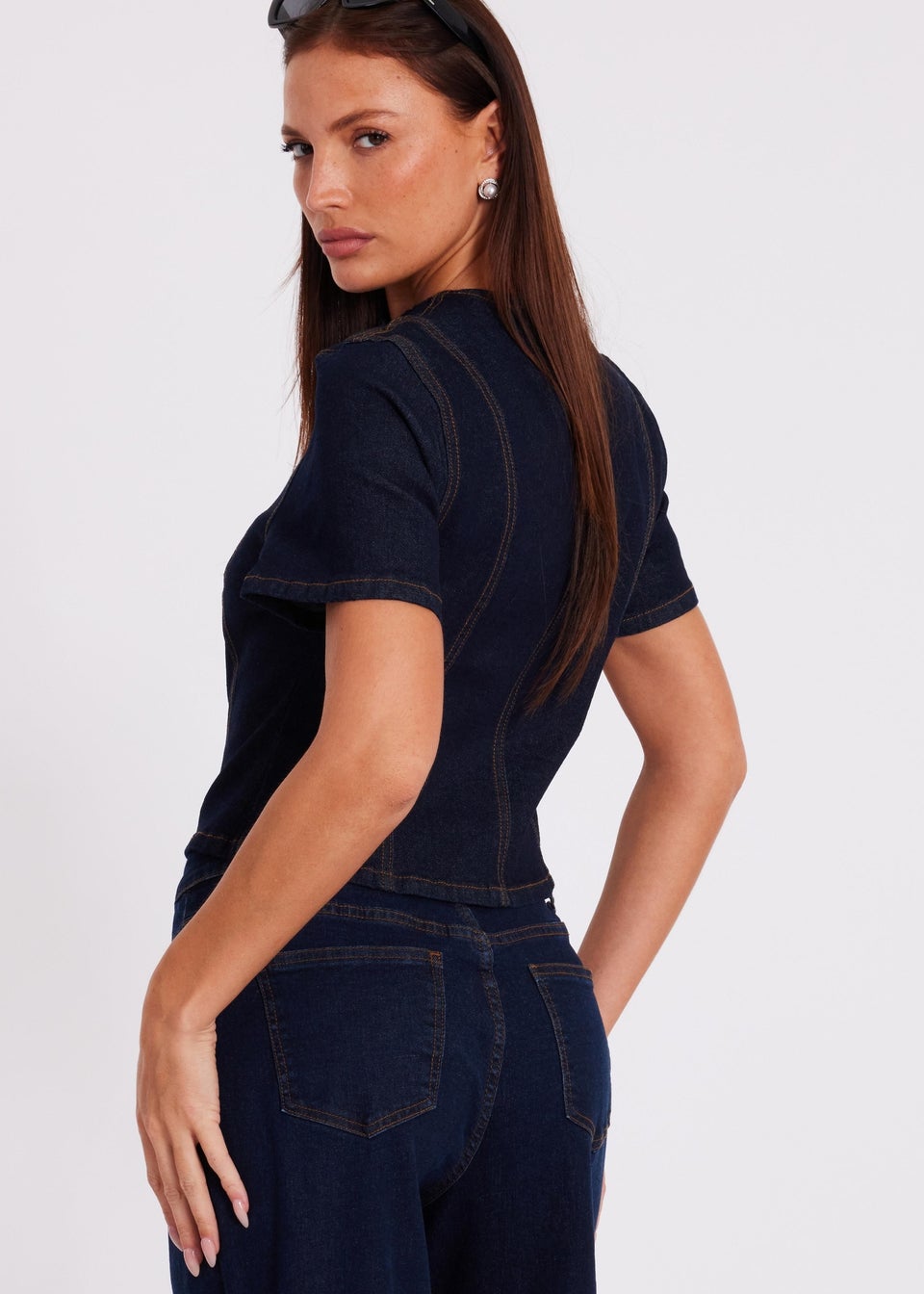 Quiz Blue Denim Button Front Top
