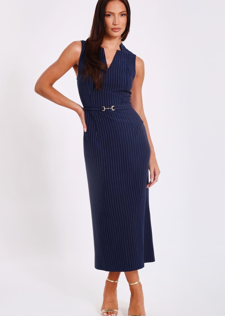 Quiz Navy Pinstripe Midi Dress