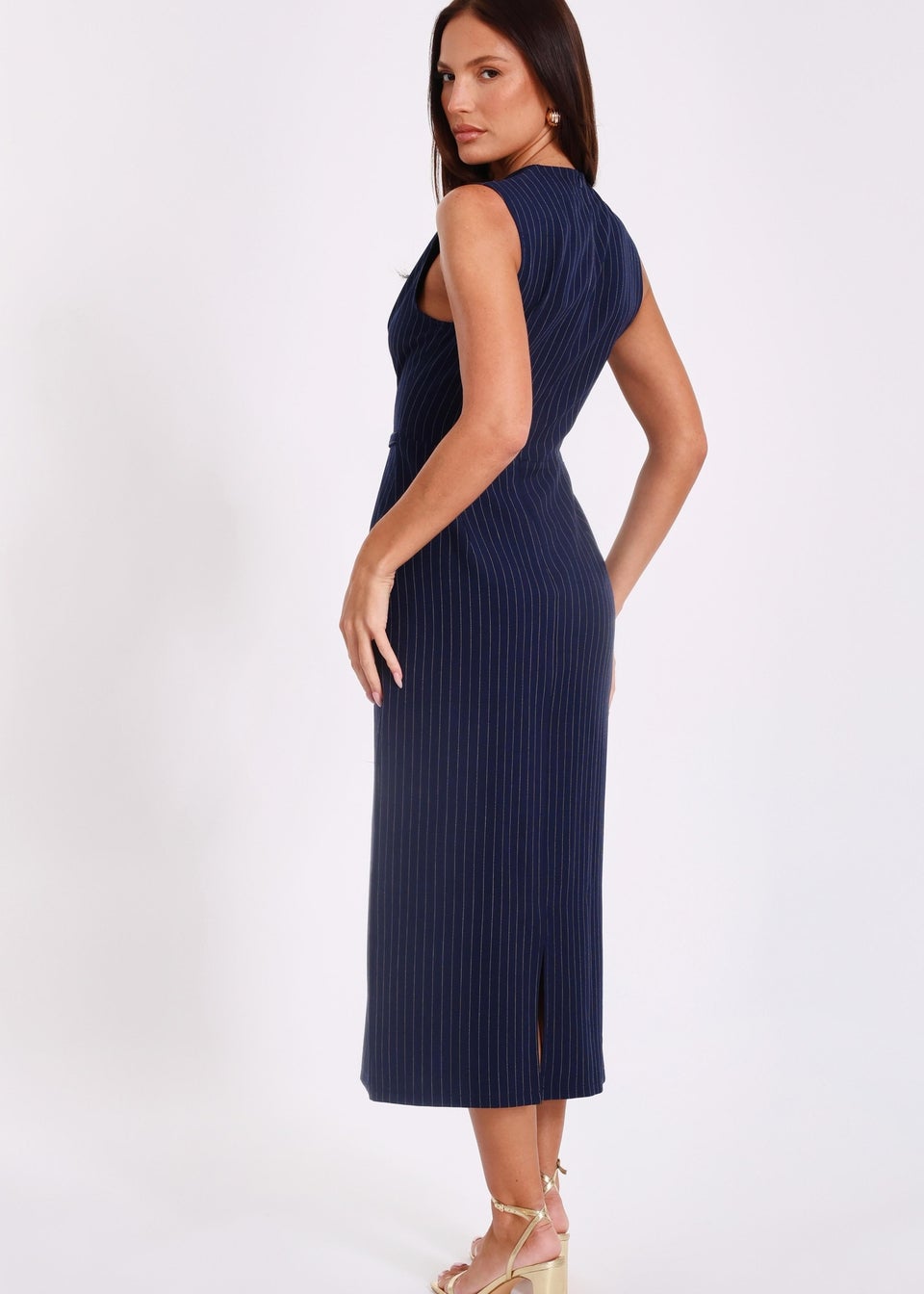 Quiz Navy Pinstripe Midi Dress