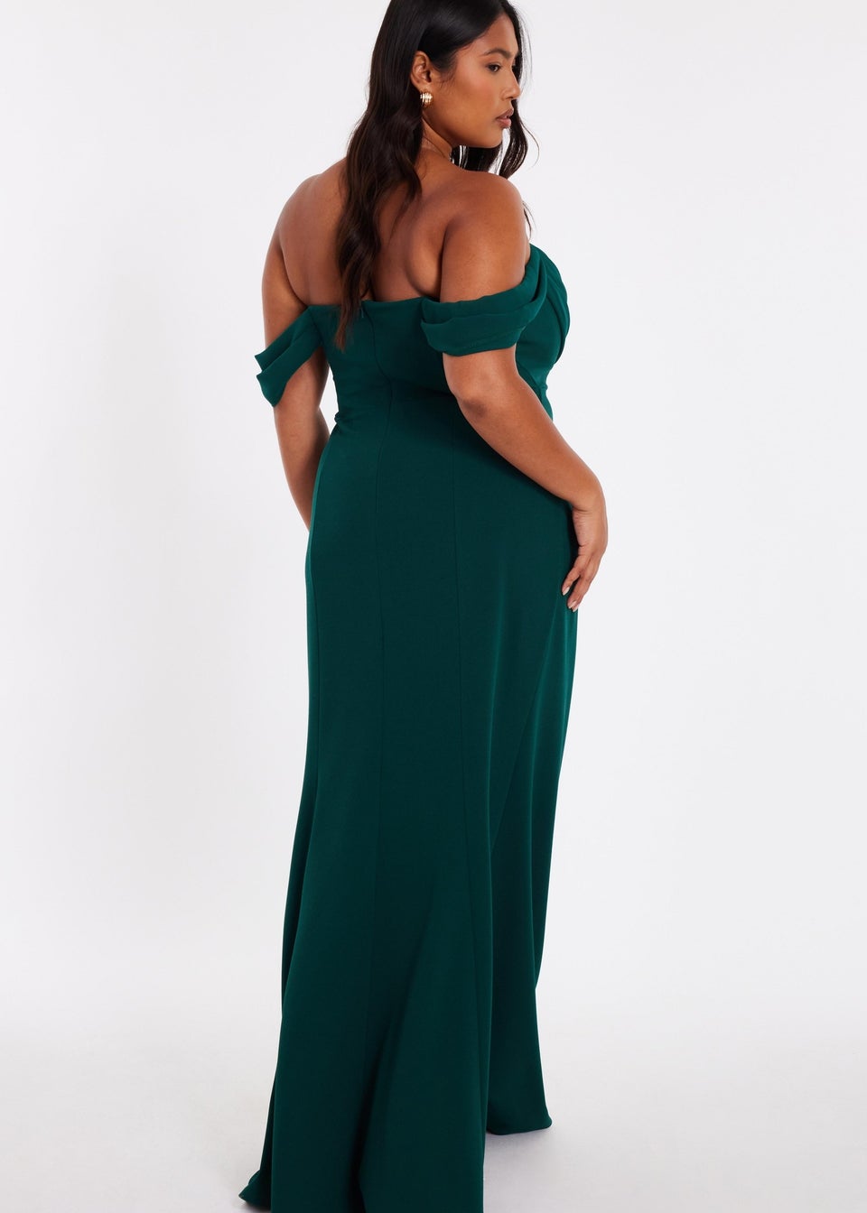 Quiz Green Curve Chiffon Bardot Maxi Dress