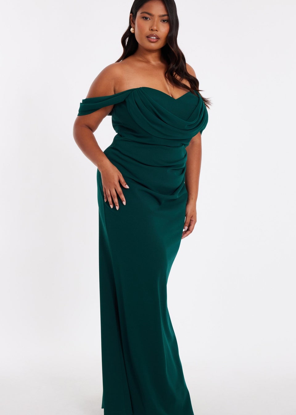 Quiz Green Curve Chiffon Bardot Maxi Dress