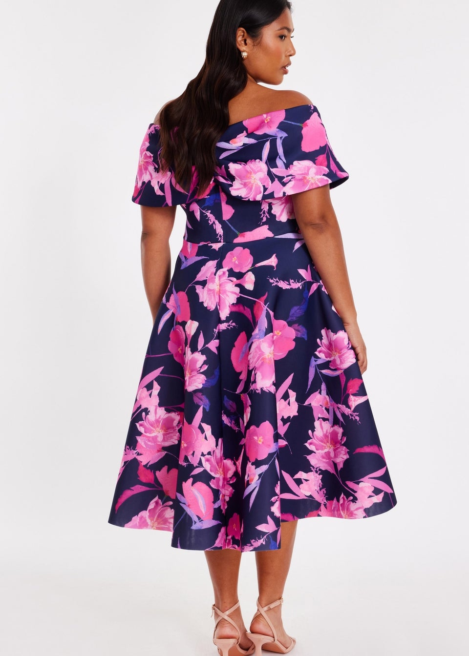 Quiz Navy Curve Floral Skater Dress