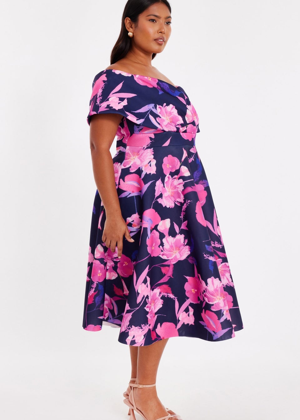 Quiz Navy Curve Floral Skater Dress