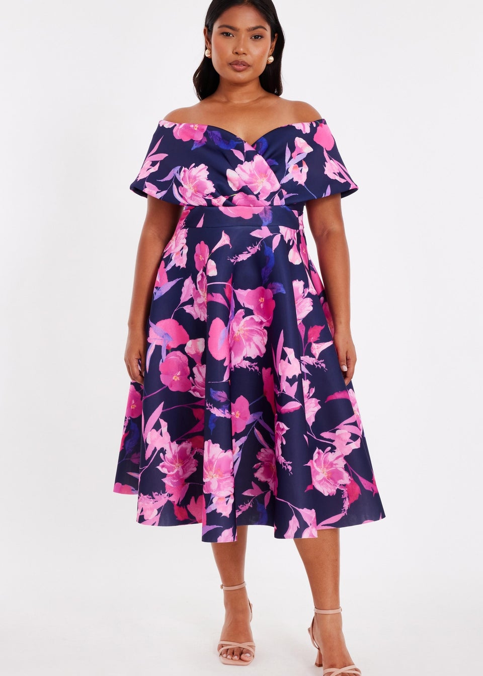 Quiz Navy Curve Floral Skater Dress