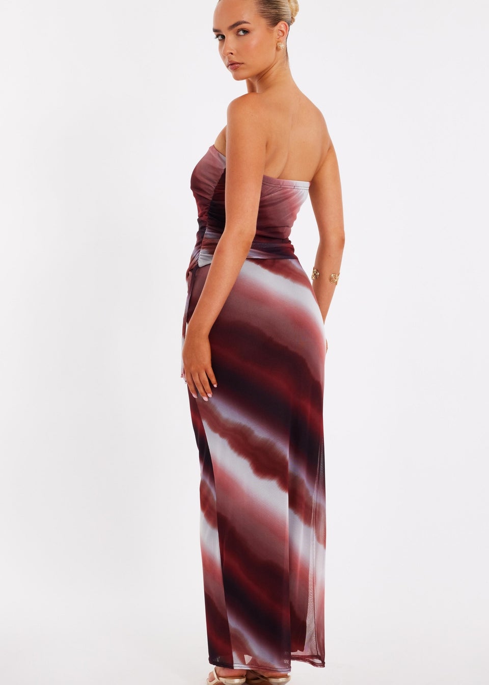 Quiz Brown Mesh Ombre Maxi Skirt