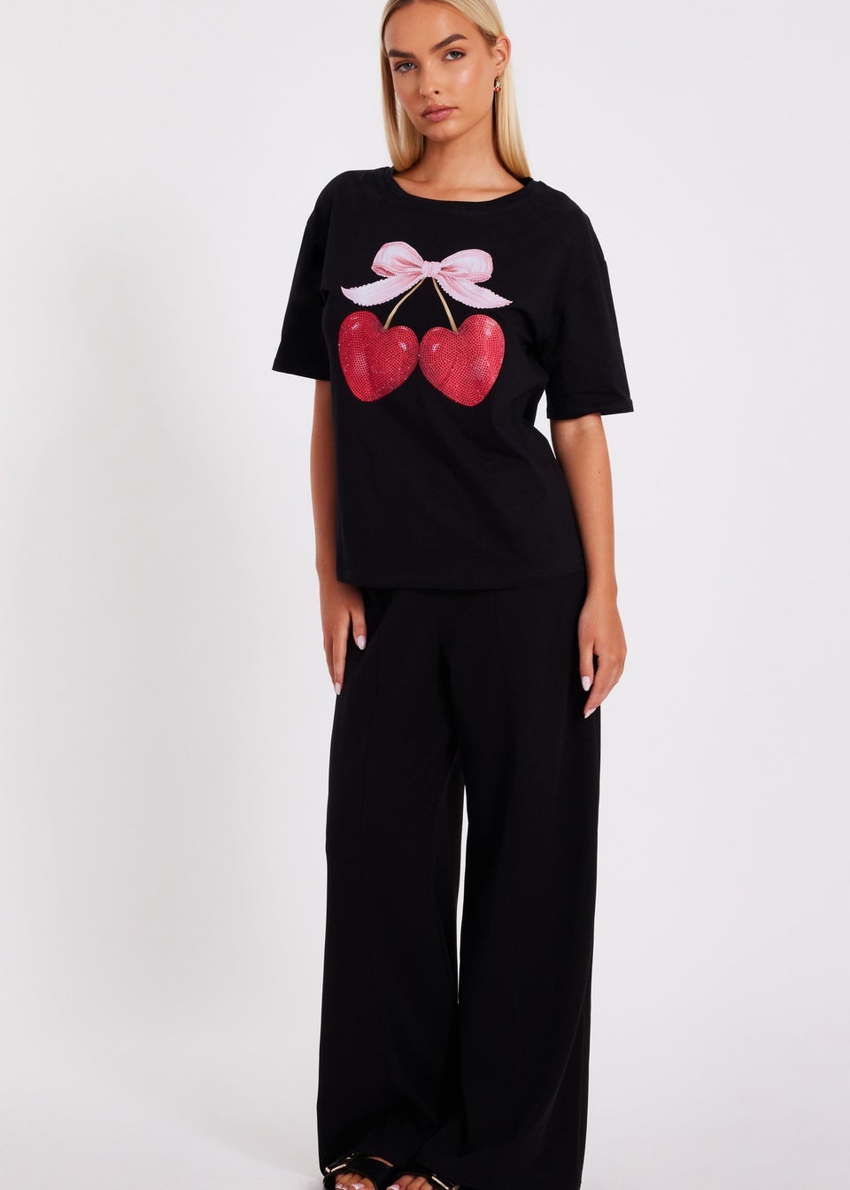 Quiz Black Print Boxy Top