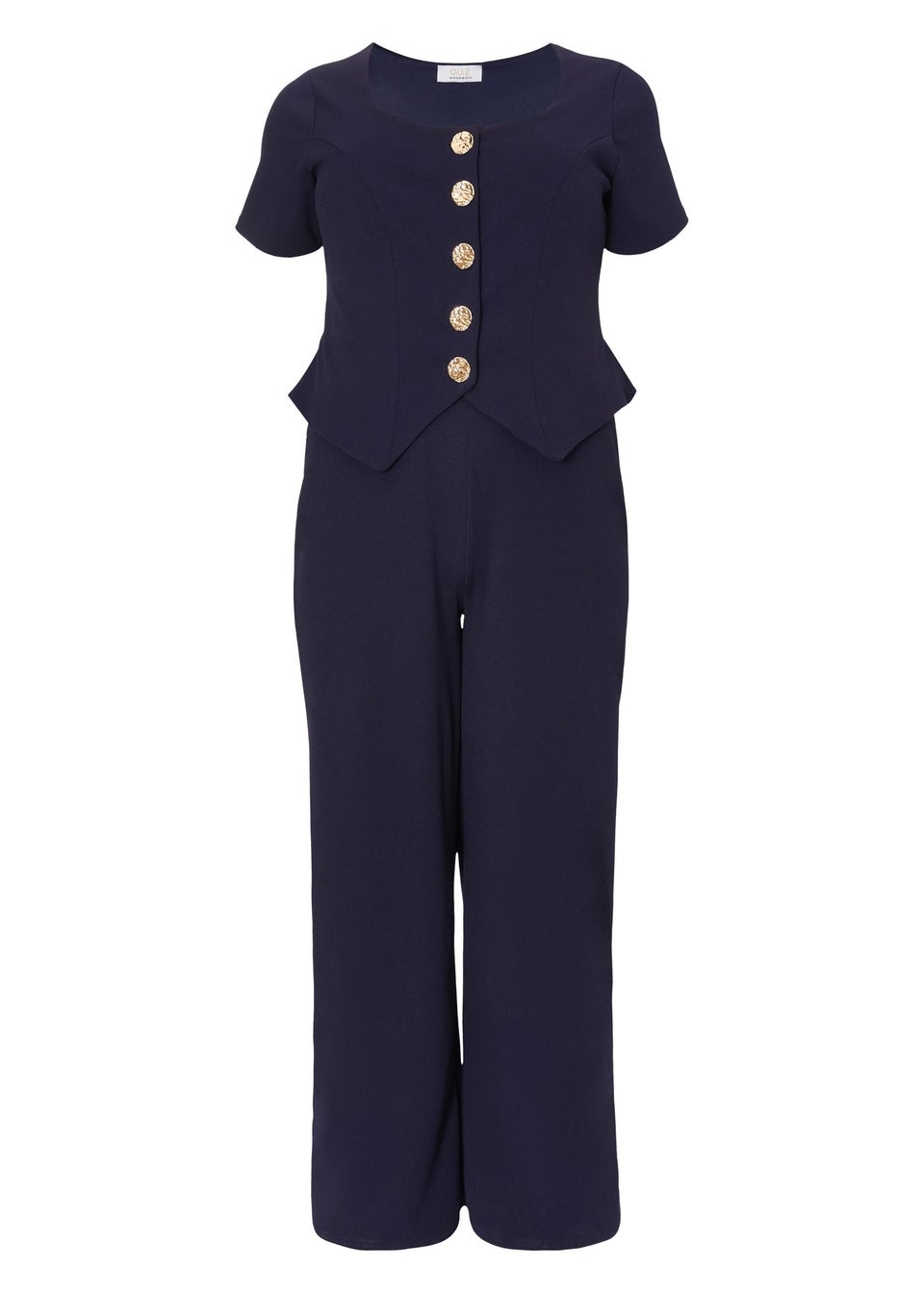 Quiz Navy Curve Button Detail Jumpsuit