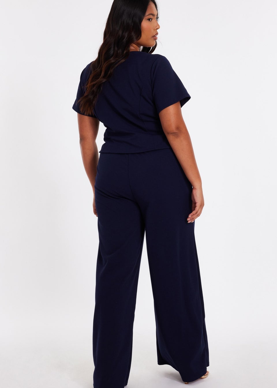 Quiz Navy Curve Button Detail Jumpsuit