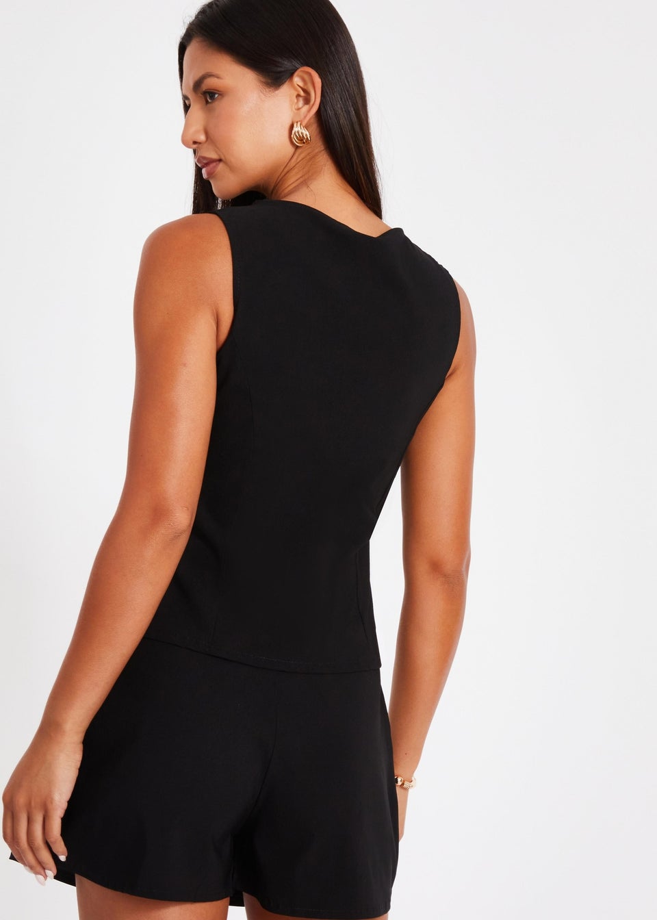 Quiz Black Button Front Waistcoat