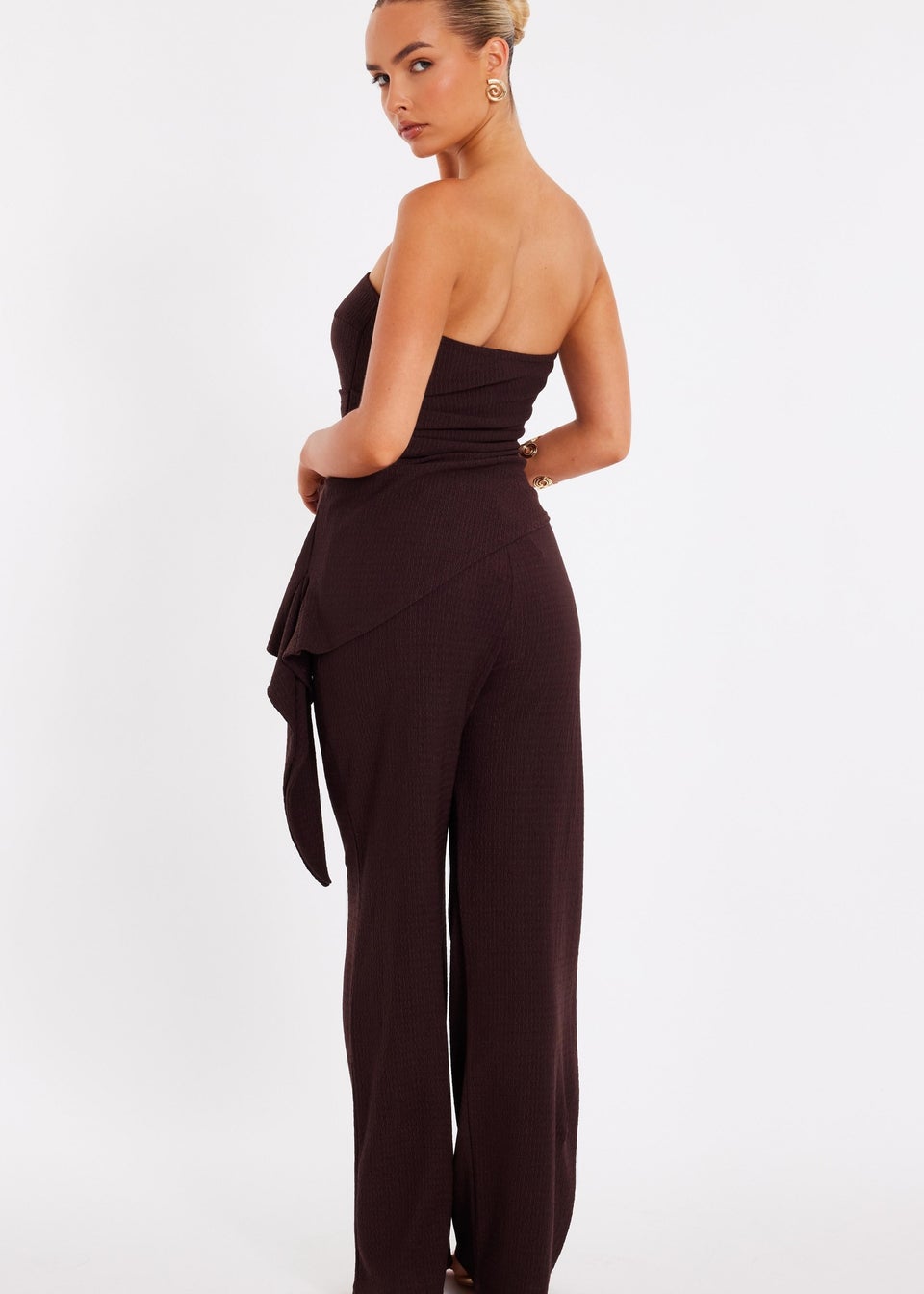 Quiz Brown Textured Bandeau Top