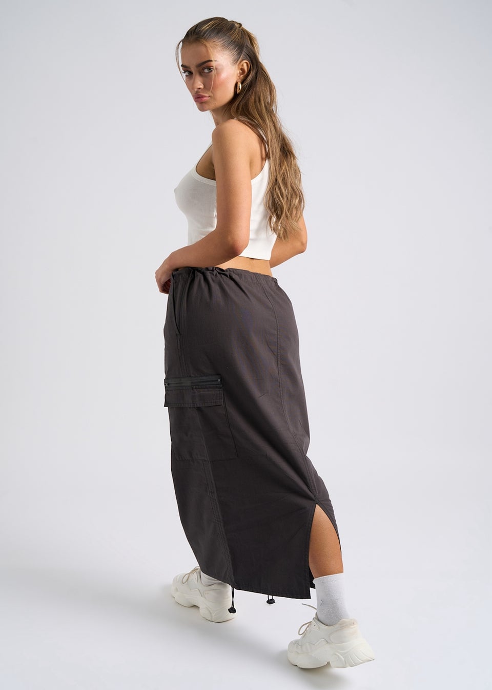 Urban Bliss Charcoal Parachute Midi Skirt