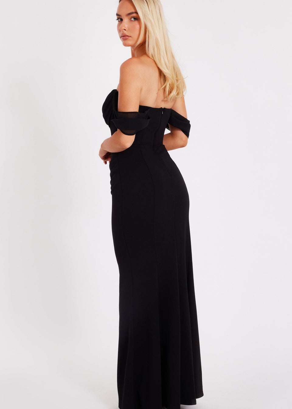 Quiz Black Chiffon Bardot Maxi Dress
