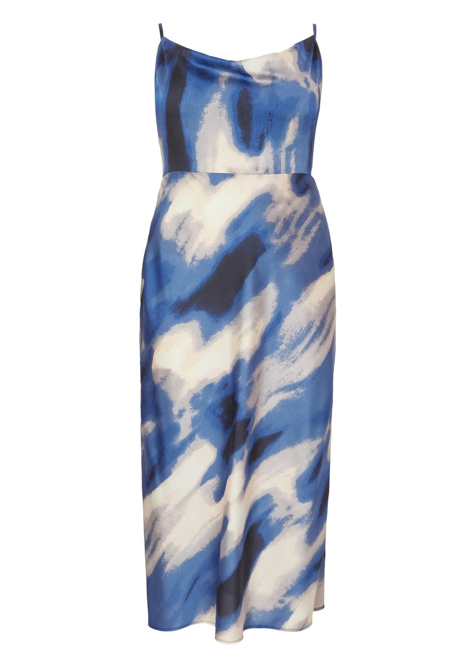 Quiz Blue Curve Satin Marble Midaxi Dress